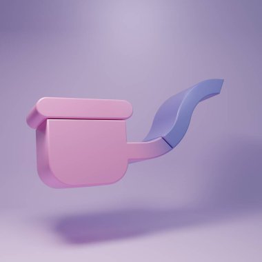 Purple Smoking pipe with smoke icon isolated on purple background. Tobacco pipe. Minimalism concept. 3D render illustration.
