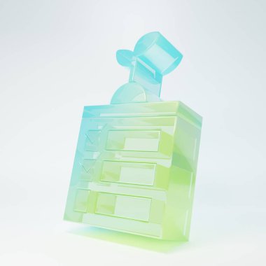 Donmuş cam akıllı tarım teknolojisi - uygulama simgesindeki zamanlayıcı çiftliği otomasyon sistemi beyaz arka planda izole edildi. Minimalizm kavramı. 3 Boyutlu resimleme.