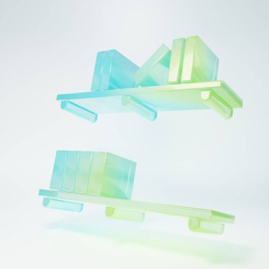 Frosted glass Shelf with books icon isolated on white background. Shelves sign. Minimalism concept. 3D render illustration.