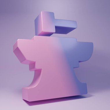 Purple Anvil for blacksmithing and hammer icon isolated on purple background. Metal forging. Forge tool. Minimalism concept. 3D render illustration.