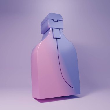 Purple Bottle of liquid antibacterial soap with dispenser icon isolated on purple background. Disinfection, hygiene, skin care. Minimalism concept. 3D render illustration.