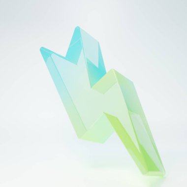 Frosted glass Lightning bolt icon isolated on white background. Flash sign. Charge flash icon. Thunder bolt. Lighting strike. Minimalism concept. 3D render illustration.