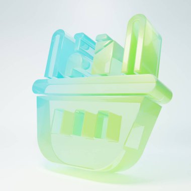 Frosted glass Shopping basket and food icon isolated on white background. Food store, supermarket. Minimalism concept. 3D render illustration.