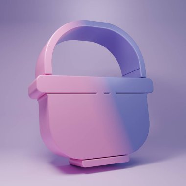 Mor Kamp ikonu, mor arka planda izole edilmiş. Haşlama ya da güveç besin sembolü. Minimalizm kavramı. 3 Boyutlu resimleme.