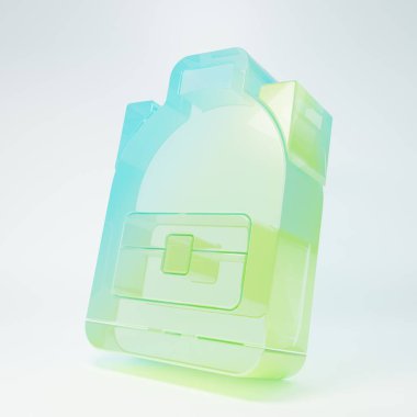 Beyaz arka planda izole edilmiş buzlu cam yürüyüş sırt çantası ikonu. Kamp ve dağ gezisi sırt çantası. Minimalizm kavramı. 3 Boyutlu resimleme.