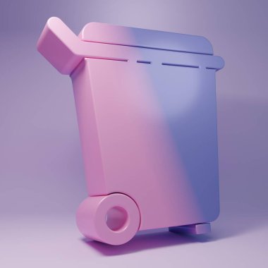 Purple Trash can icon isolated on purple background. Garbage bin sign. Recycle basket icon. Office trash icon. Minimalism concept. 3D render illustration.