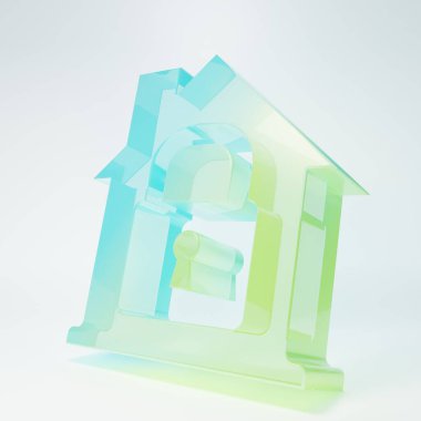 Frosted glass House under protection icon isolated on white background. Home and lock. Protection, safety, security, protect, defense concept. Minimalism concept. 3D render illustration.