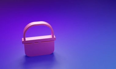 Pink Basket icon isolated on purple-blue background. Online buying concept. Delivery service sign. Shopping cart symbol. Minimalism concept. 3D render illustration.