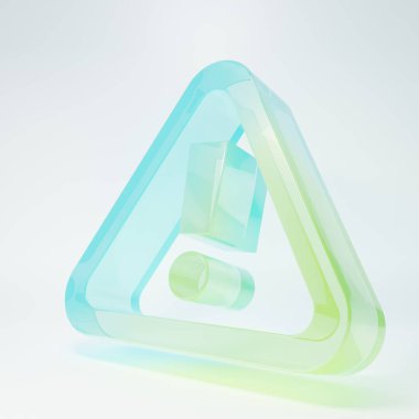 Frosted glass Exclamation mark in triangle icon isolated on white background. Hazard warning sign, careful, attention, danger warning sign. Minimalism concept. 3D render illustration.