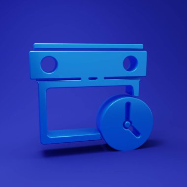 Mavi Takvim ve Saat simgesi mavi arkaplanda izole edildi. Program, randevu, organizatör, zaman çizelgesi, zaman yönetimi. Minimalizm kavramı. 3 Boyutlu resimleme.