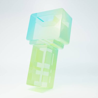 Frosted glass Car key with remote icon isolated on white background. Car key and alarm system. Minimalism concept. 3D render illustration.