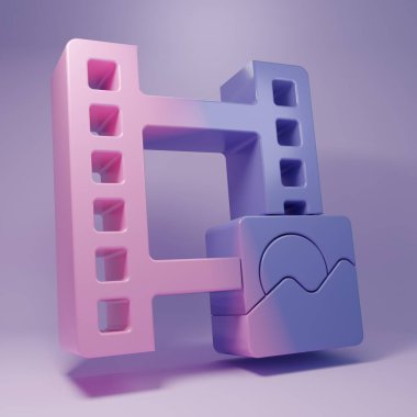 Purple Play Video icon isolated on purple background. Film strip sign. Minimalism concept. 3D render illustration.