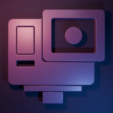 Purple Action extreme camera icon isolated on purple-blue background. Video camera equipment for filming extreme sports. Minimalism concept. 3D render illustration.