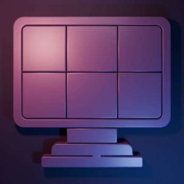 Mor Güneş enerjisi simgesi mor-mavi arkaplanda izole edilmiş. Minimalizm kavramı. 3 Boyutlu resimleme.