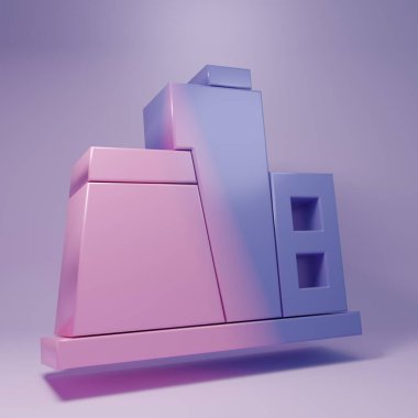 Purple Factory icon isolated on purple background. Industrial building. Minimalism concept. 3D render illustration.