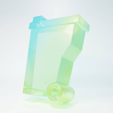 Frosted glass Trash can icon isolated on white background. Garbage bin sign. Recycle basket icon. Office trash icon. Minimalism concept. 3D render illustration.