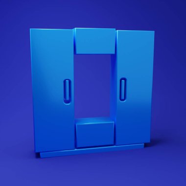 Mavi Gardırop simgesi mavi arkaplanda izole edildi. Minimalizm kavramı. 3 Boyutlu resimleme.