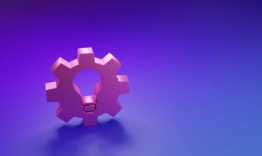 Pink Light bulb and gear icon isolated on purple-blue background. Innovation concept. Business idea. Minimalism concept. 3D render illustration.