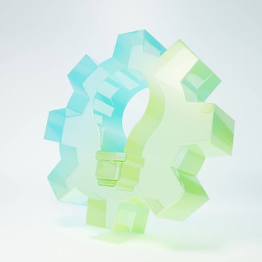Frosted glass Light bulb and gear icon isolated on white background. Innovation concept. Business idea. Minimalism concept. 3D render illustration.