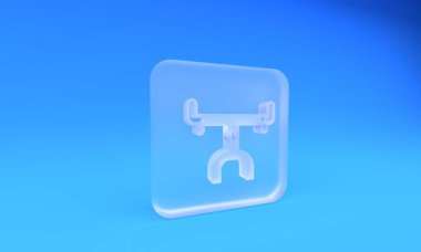 Mavi arka planda izole edilmiş buzlu cam bisiklet gidon simgesi. Kare buzlu cam düğme. 3 Boyutlu resimleme.