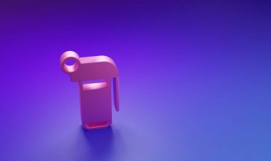 Mor-mavi arka planda izole edilmiş pembe el bombası ikonu. Bomba patlaması. Minimalizm kavramı. 3 Boyutlu resimleme.