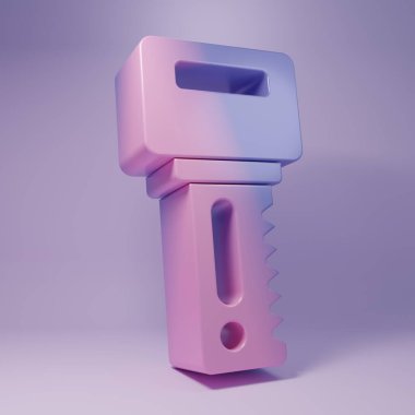 Purple Car key with remote icon isolated on purple background. Car key and alarm system. Minimalism concept. 3D render illustration.