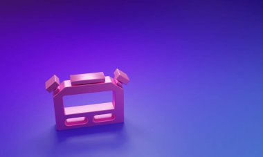 Mor-mavi arkaplanda izole edilmiş pembe Kronometre simgesi. Zaman göstergesi. Kronometre işareti. Minimalizm kavramı. 3 Boyutlu resimleme.