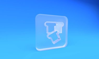 Frosted glass Bread toast for sandwich piece of roasted crouton icon isolated on blue background. Lunch, dinner, breakfast snack. Square frosted glass button. 3D render illustration.