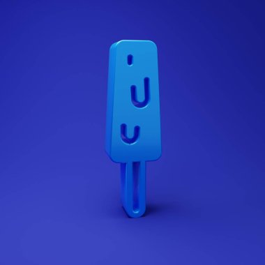 Blue Ice cream on stick icon isolated on blue background. Sweet symbol. Minimalism concept. 3D render illustration.