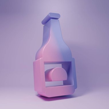 Purple Beer bottle icon isolated on purple background. Minimalism concept. 3D render illustration.