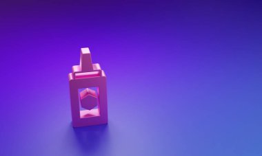 Mor-mavi arkaplanda izole edilmiş pembe kavanoz bal ikonu. Yiyecek bankası. Tatlı doğal gıda sembolü. Minimalizm kavramı. 3 Boyutlu resimleme.