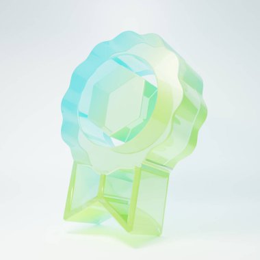 Frosted glass Honey award icon isolated on white background. Honey medal. Minimalism concept. 3D render illustration.