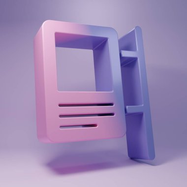 Mor Yol trafik işareti. Mor arkaplanda izole edilmiş işaret simgesi. İşaretçi sembolü. İzole sokak bilgi levhası. Yön tabelası. Minimalizm kavramı. 3 Boyutlu resimleme.