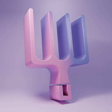 Purple Garden pitchfork icon isolated on purple background. Garden fork sign. Tool for horticulture, agriculture, farming. Minimalism concept. 3D render illustration.