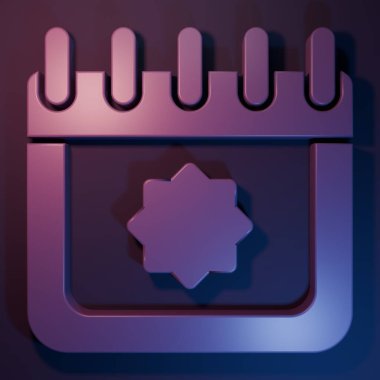 Purple Ramadan calendar icon isolated on purple-blue background. Ramadan kareem and Islamic symbols. Minimalism concept. 3D render illustration.