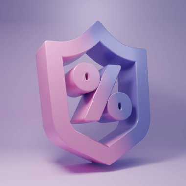 Purple Loan percent icon isolated on purple background. Protection shield sign. Credit percentage symbol. Minimalism concept. 3D render illustration.