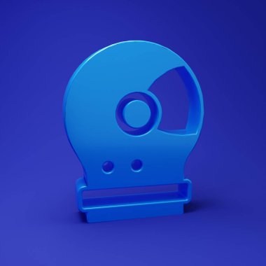 Blue Astronaut helmet icon isolated on blue background. Minimalism concept. 3D render illustration.