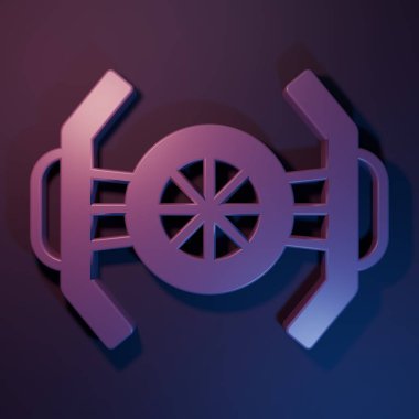 Purple Cosmic ship icon isolated on purple-blue background. Minimalism concept. 3D render illustration.