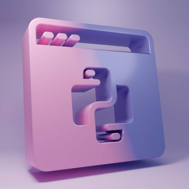 Purple Python programming language icon isolated on purple background. Python coding language sign on browser. Device, programming, developing concept. Minimalism concept. 3D render illustration.