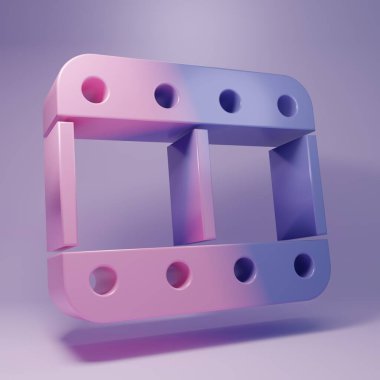 Purple Play video icon isolated on purple background. Film strip sign. Minimalism concept. 3D render illustration.