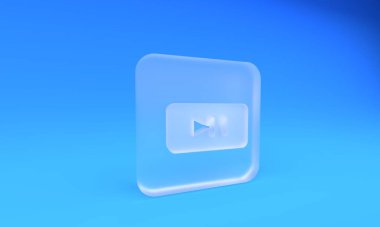Frosted glass Pause button icon isolated on blue background. Square frosted glass button. 3D render illustration.