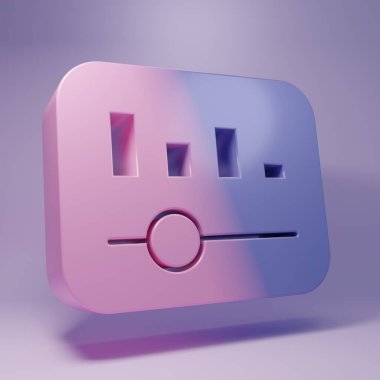 Purple Music equalizer icon isolated on purple background. Sound wave. Audio digital equalizer technology, console panel, pulse musical. Minimalism concept. 3D render illustration.