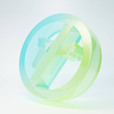 Frosted glass No war icon isolated on white background. The peace symbol. Minimalism concept. 3D render illustration.