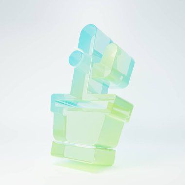 Frosted glass Cactus and succulent in pot icon isolated on white background. Plant growing in a pot. Potted plant sign. Minimalism concept. 3D render illustration.