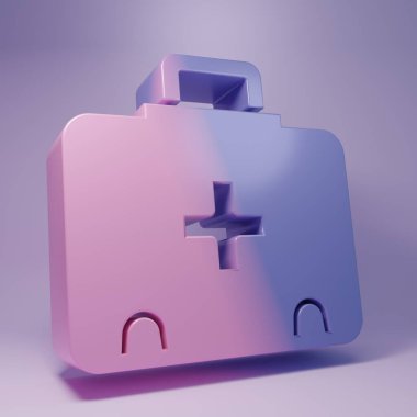 Purple First aid kit icon isolated on purple background. Medical box with cross. Medical equipment for emergency. Healthcare concept. Minimalism concept. 3D render illustration.