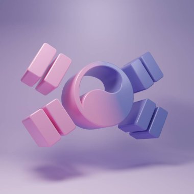 Purple South Korea flag icon isolated on purple background. Minimalism concept. 3D render illustration.