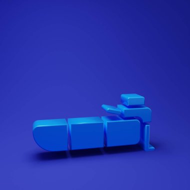 Blue Inflatable boat with outboard motor icon isolated on blue background. Minimalism concept. 3D render illustration.