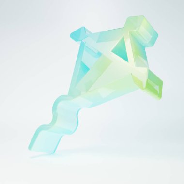 Beyaz arka planda izole edilmiş buzlu cam uçurtma ikonu. Minimalizm kavramı. 3 Boyutlu resimleme.