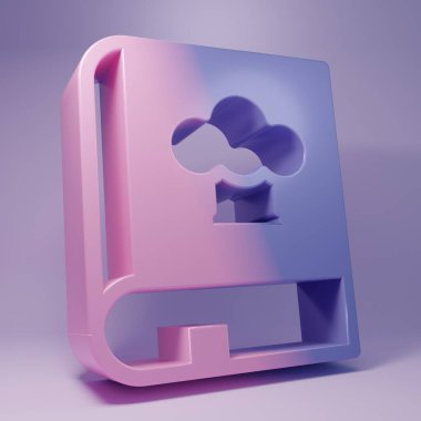 Purple Cookbook icon isolated on purple background. Cooking book icon. Recipe book. Fork and knife icons. Cutlery symbol. Minimalism concept. 3D render illustration.