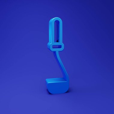 Mavi Mutfak kepçesi simgesi mavi arkaplanda izole edilmiş. Mutfak aletleri. Çatal kaşık tabelası. Minimalizm kavramı. 3 Boyutlu resimleme.